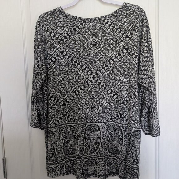 Lucky Brand Women's Plus Size 1X Black Paisley Boho Cotton Modal Tunic Top EUC - Picture 3 of 4